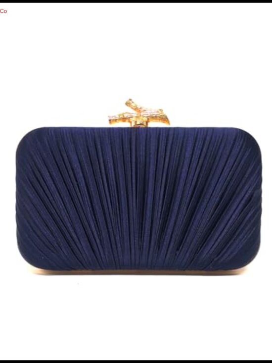 Handbags - Pleated Shimmer Fabric Clutch Evening Bag with Branch Clasp & Chain Strap